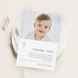 Minimalistisk Modern Guld Kors Foto Dop Tack Kort