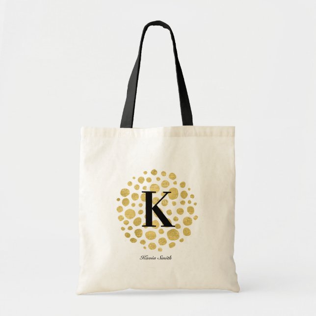 Minimalistisk Modern Guld Monogram Tote Bag Tygkasse (Framsidan)