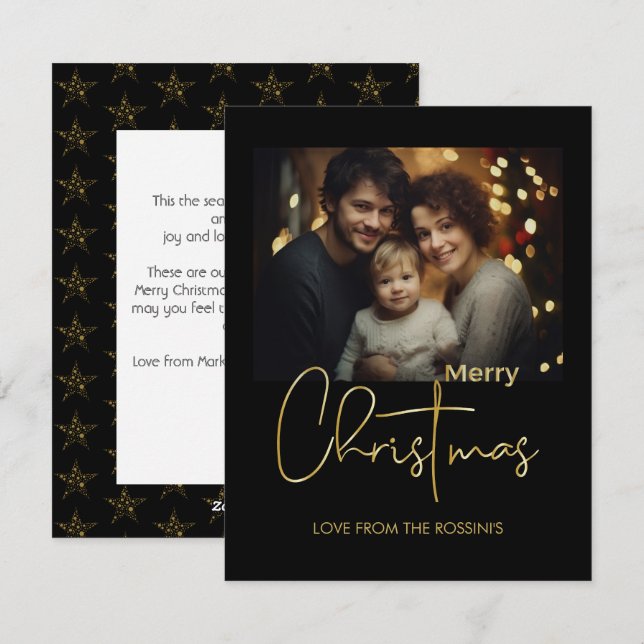 Minimalistisk Modern Guld Script Foto Platt Julkor Julkort (Fram/baksida)