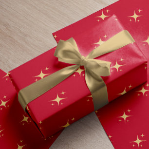 Minimalistisk, modern guld-stjärnor, röd julklapp presentpapper