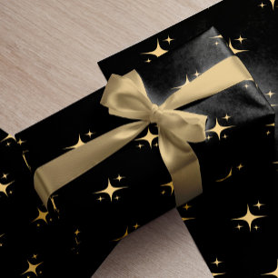 Minimalistisk, modern guld-stjärnor, svart julklap presentpapper
