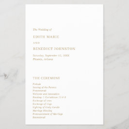 Minimalistisk modern guldbröllopsprogram flygblad