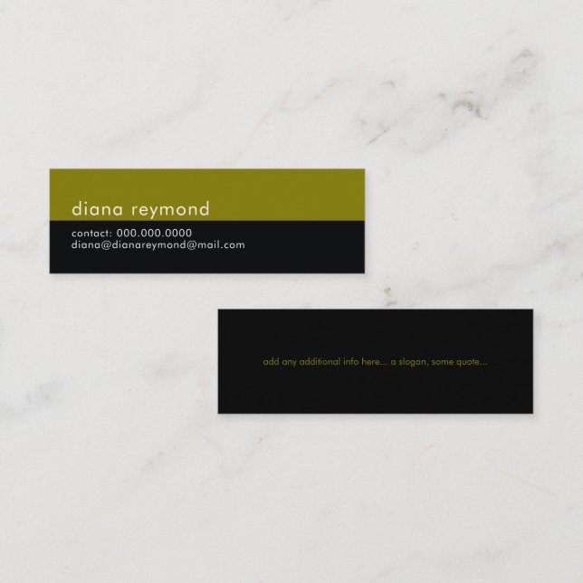 Minimalistisk Modern Halv Svart och Oliv Enkel Mini Visitkort (Fram/baksida)