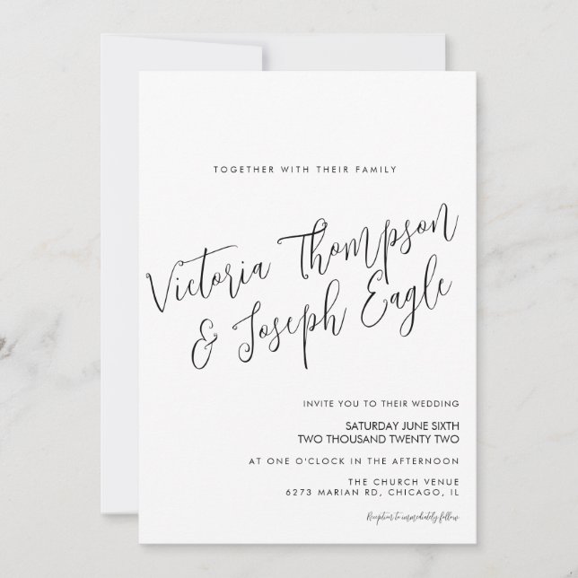 Minimalistisk modern handskrift svart vit Bröllop Inbjudningar (Framsida)