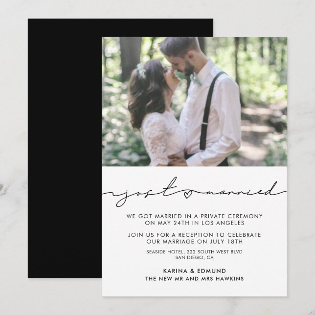 Minimalistisk modern handskriven bröllopsinbjudan inbjudningar (Fram/baksida)