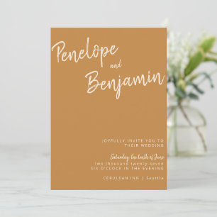 Minimalistisk Modern Handwrite Mustard Boho Bröllo Inbjudningar