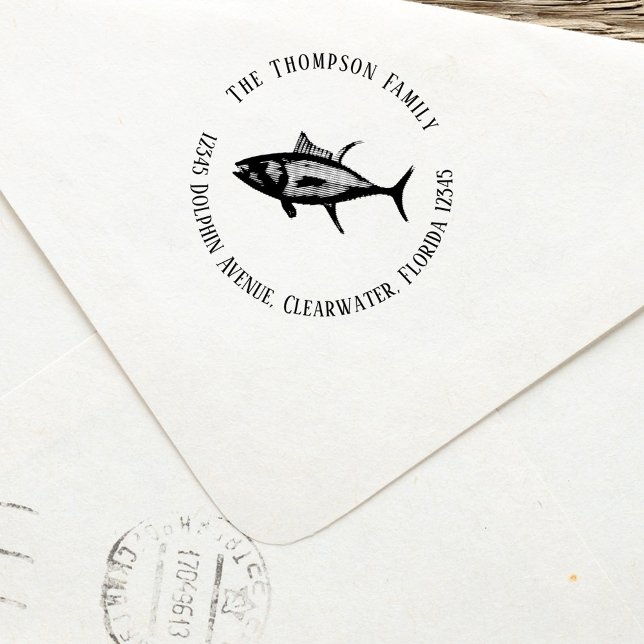 Minimalistisk Modern Hav Tonfisk Enkel Självfärgande Stämpel (Tuna Simple return address stamp. )