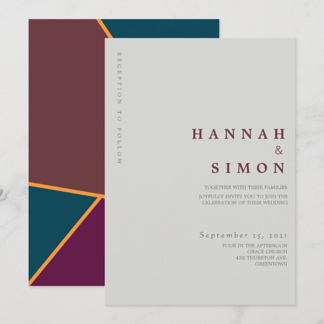 Minimalistisk modern höstbröllopsinbjudan (Fram/baksida)