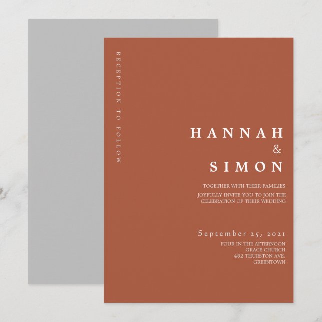 Minimalistisk modern höstbröllopsinbjudan (Fram/baksida)