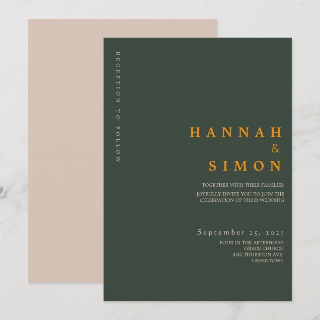 Minimalistisk modern höstbröllopsinbjudan | Hösten (Fram/baksida)