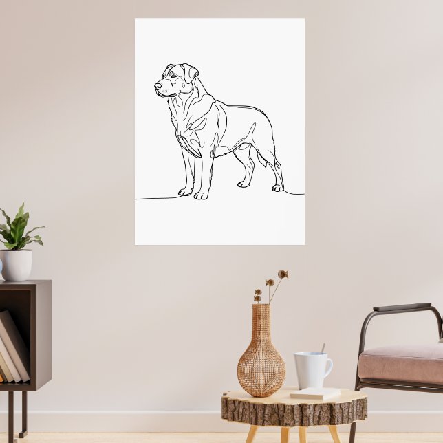 Minimalistisk modern hund linjekonst ritning poster (Vardagsrum 3)