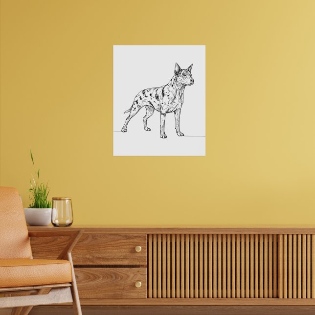 Minimalistisk modern hund linjekonst ritning poster (Vardagsrum 2)