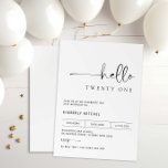 Minimalistisk, modern inbjudan till 21:a födelseda<br><div class="desc">Denna minimalistiska typografi på 21:a födelsedag är perfekt för en modern födelsedagsfest. Den enkla designen har klassiska minimalistiska svarta och vita typografier med modern känsla. Anpassade i alla färg. Behålla designen minimal och elegant, som den är, eller anpassa den genom att lägga till egna bilder och teckningar. Om du vill...</div>