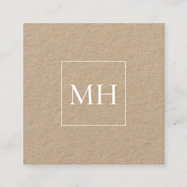 Minimalistisk Modern Initialer Monogram Kraft Fyrkantigt Visitkort (Framsida)