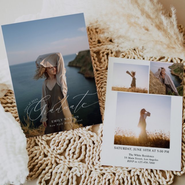 Minimalistisk Modern Klassisk Fotokollage Examen Inbjudningar (Skapare uppladdad)