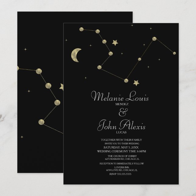 Minimalistisk Modern Konstellation Guld Folie Bröl Inbjudningar (Fram/baksida)
