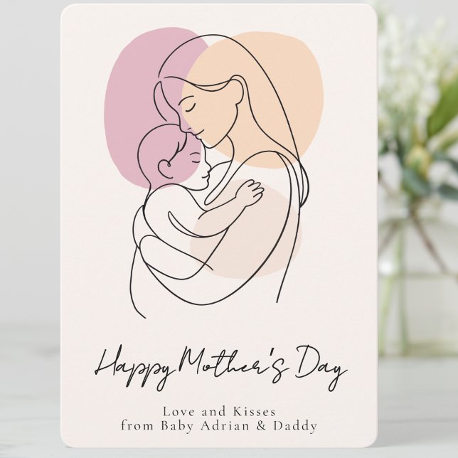 Minimalistisk Modern Linje Konst Mamma & Bebis Mor Julkort (Skapare uppladdad)
