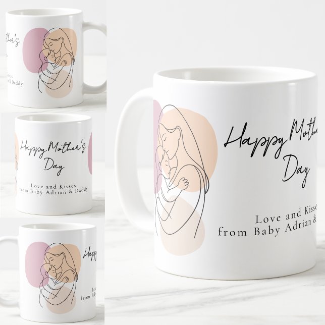 Minimalistisk Modern Linje Konst Mamma & Bebis Mor Kaffemugg (Skapare uppladdad)