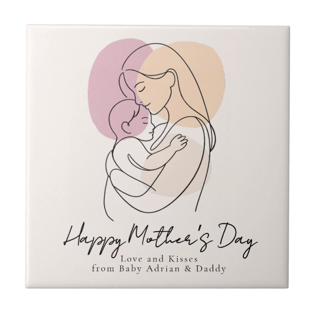 Minimalistisk Modern Linje Konst Mamma & Bebis Mor Kakelplatta (Framsidan)