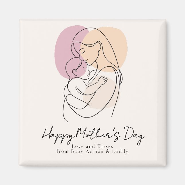 Minimalistisk Modern Linje Konst Mamma & Bebis Mor Magnet (Framsidan)