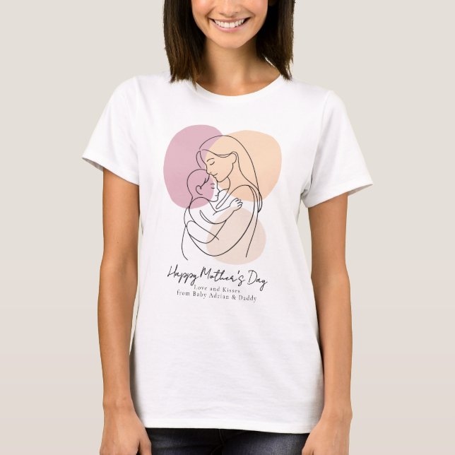 Minimalistisk Modern Linje Konst Mamma & Bebis Mor T Shirt (Framsida)
