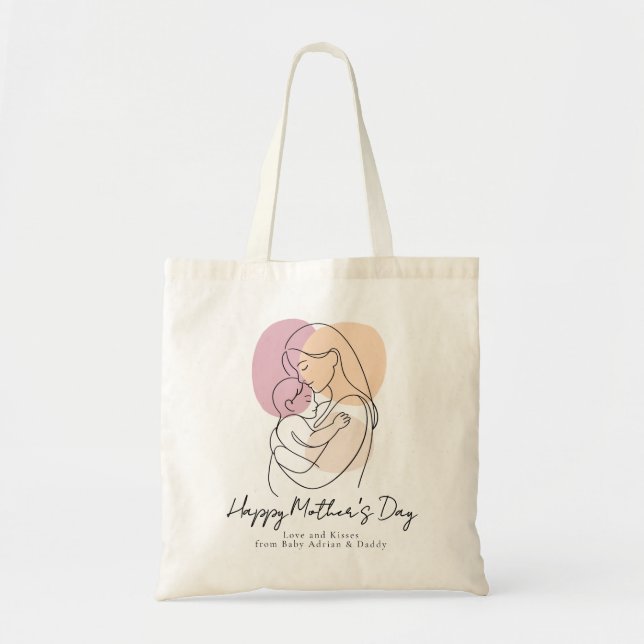 Minimalistisk Modern Linje Konst Mamma & Bebis Mor Tygkasse (Framsidan)