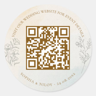 Minimalistisk modern linjekonst Bröllops QR-kod Runt Klistermärke