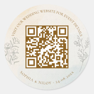 Minimalistisk modern linjekonst Bröllops QR-kod Runt Klistermärke