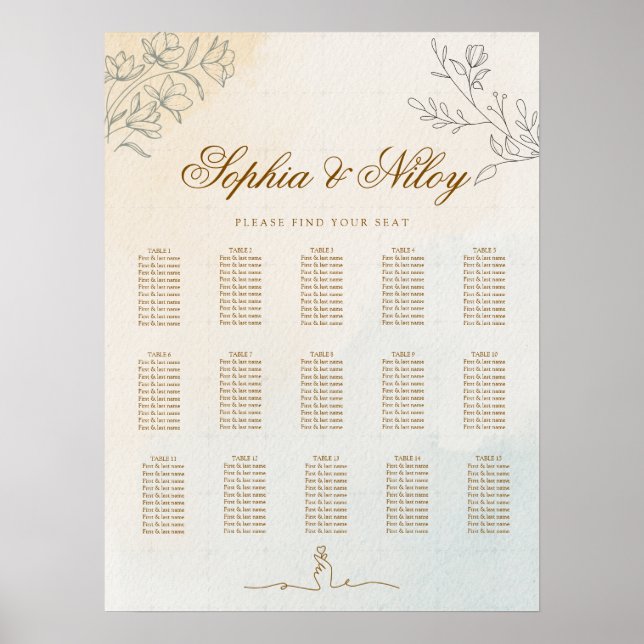 Minimalistisk modern linjekonst Bröllopsplatskarta Poster (Framsidan)