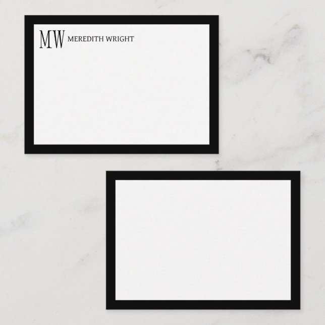 Minimalistisk modern marinblå kantmonogram anteckningskort (Fram/baksida)