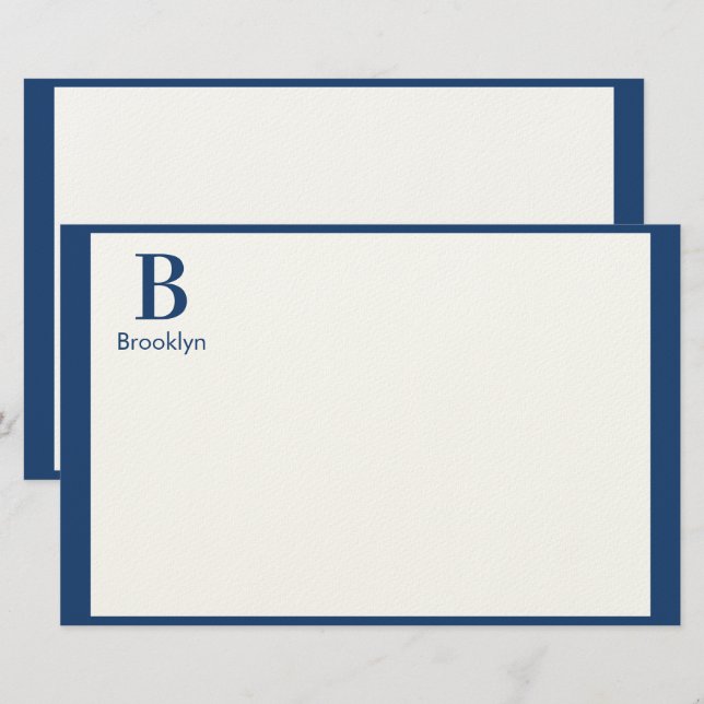 Minimalistisk modern marinblå randmonogram brevpapper (Fram/baksida)
