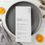 Minimalistisk modern meny<br><div class="desc">Inbjudan gäster till bröllop med det här enkla och moderna menykortet för anpassade,  som har ett rent teckensnitt på vit bakgrund. Den här bröllopsinbjudan är perfekt för alla säsonger. Teckenstorlekar och text kan redigeras ytterligare. Jag ber er att ni kan kontakta mig om ni har några frågor.</div>