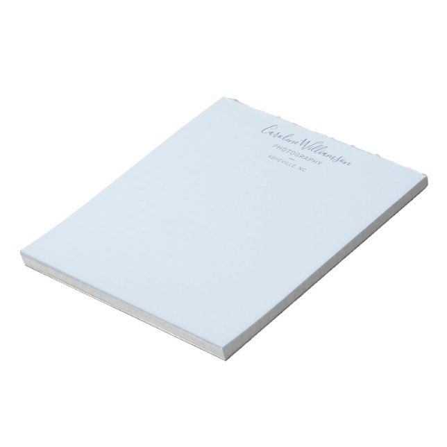 Minimalistisk Modern Mjuk Blå Skrift Anpassad Före Anteckningsblock (Roterad)