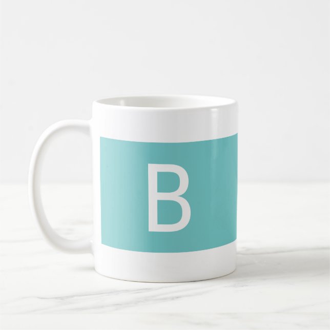 Minimalistisk Modern Monogram Chic Aqua & Vit Kaffemugg (Vänster)