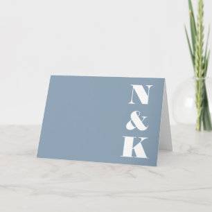 Minimalistisk Modern Monogram Dusty Blue Bröllop Tack Kort