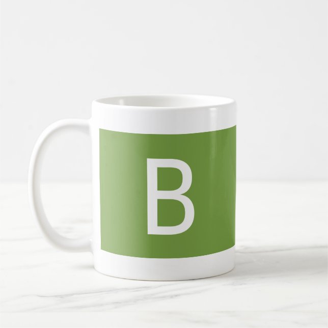 Minimalistisk modern monogram enkel grön vit kaffemugg (Vänster)