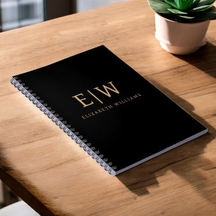 Minimalistisk modern Monogram för svart och Guld Anteckningsbok