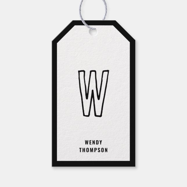 Minimalistisk modern monogram för svartvit Avslapp Presentetikett (Framsidan)