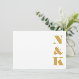Minimalistisk Modern Monogram Gult Bröllop Namn Anteckningskort