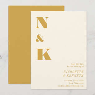Minimalistisk modern monogram Gult fet Bröllop Spara Datumet