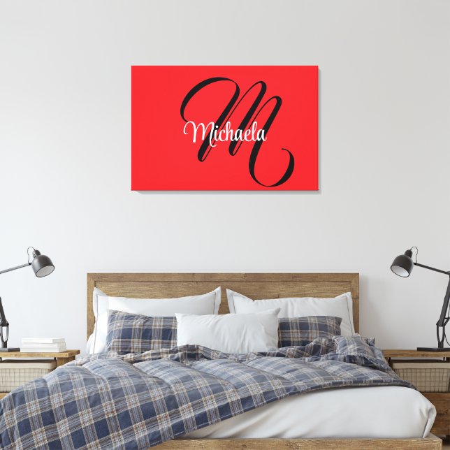 Minimalistisk modern monogram initial namn röd canvastryck (Insitu (sovrum))