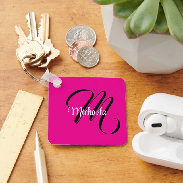 Minimalistisk modern monogram initial namn varmt r nyckelring (Skrivbord)