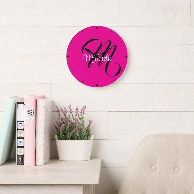 Minimalistisk modern monogram initial namn varmt r stor klocka (Läsesal)