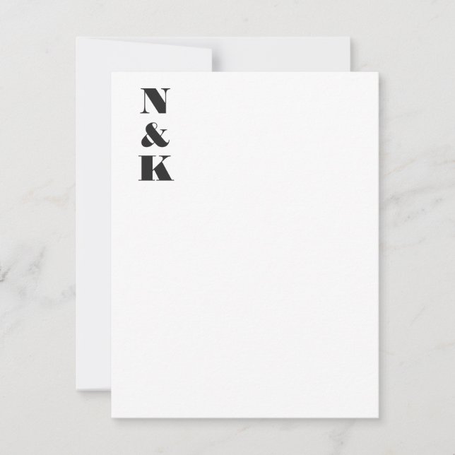 Minimalistisk Modern Monogram Initialer Svart Vitt Tack Kort (Framsida)