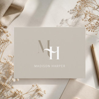 Minimalistisk modern monogram initialer taupe anteckningskort