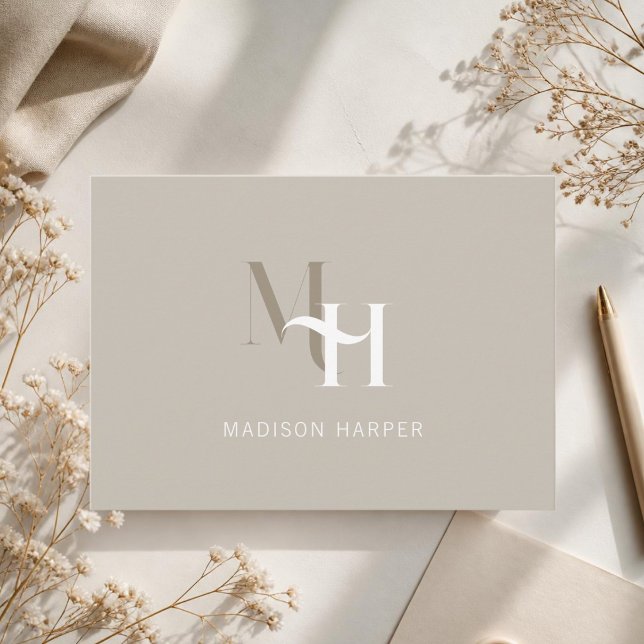 Minimalistisk modern monogram initialer taupe anteckningskort (Skapare uppladdad)