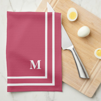 Minimalistisk Modern Monogram Magenta Red Kökshandduk