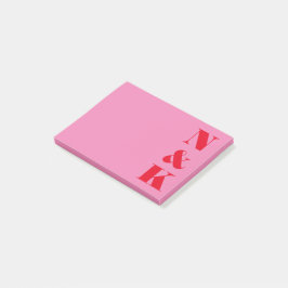 Minimalistisk Modern Monogram Red and Rosa Anpassn Post-it Block