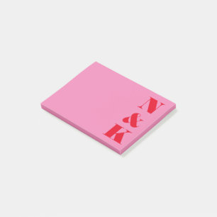 Minimalistisk Modern Monogram Red and Rosa Anpassn Post-it Block