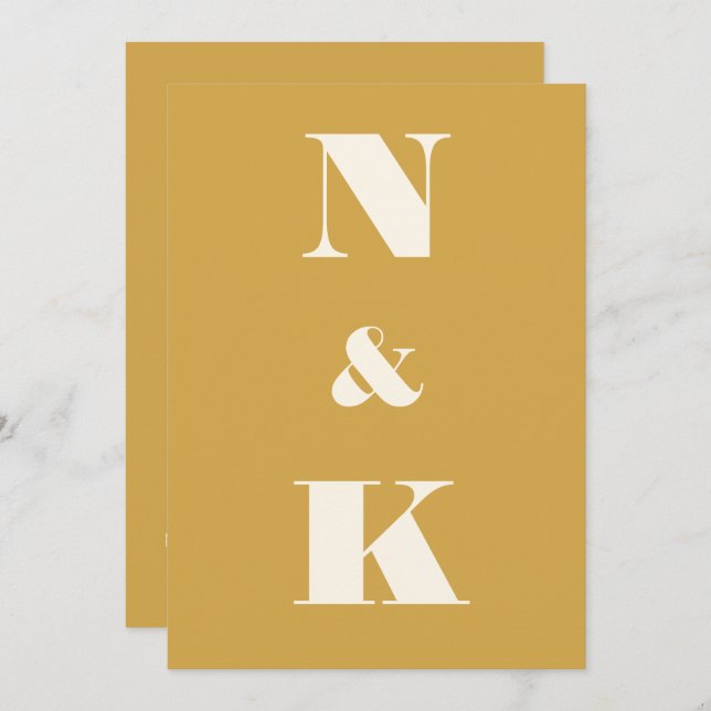 Minimalistisk Modern Monogram Saffron Gult Bröllop Inbjudningar (Fram/baksida)
